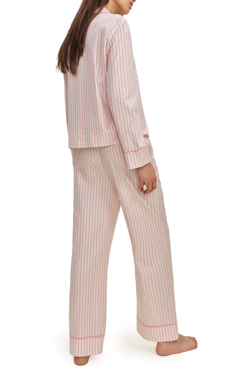 Reformation Coco Contrast Piping Stretch Organic Cotton Pajamas, Alternate, color, Hummingbird Stripe