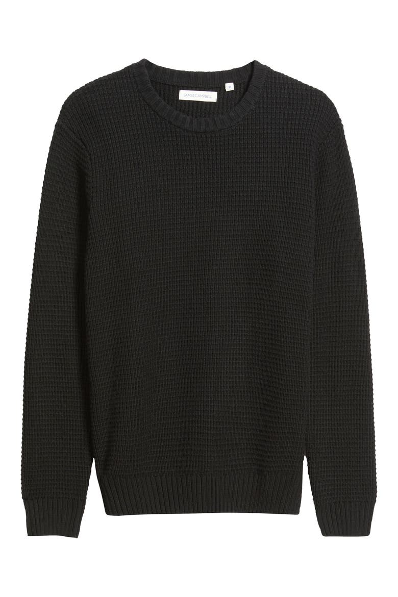 Laggan Waffle Stitch Crewneck Sweater, Alternate, color, BLACK