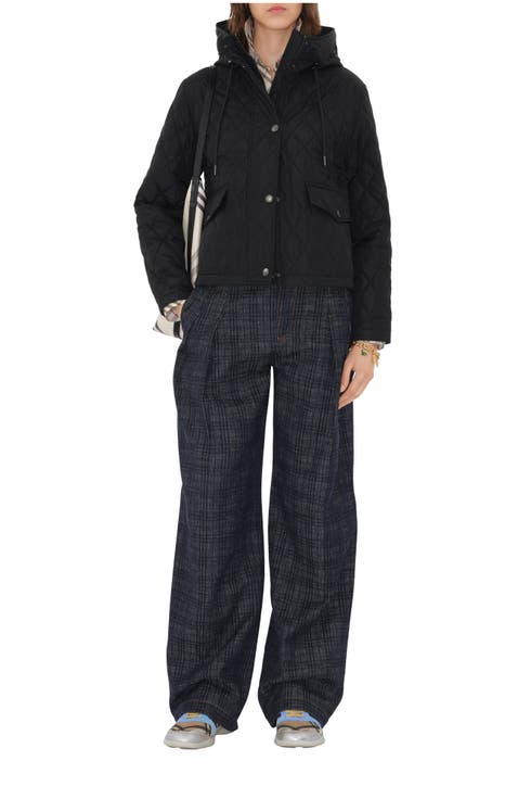 Cropped Quilted Nylon Hooded Jacket