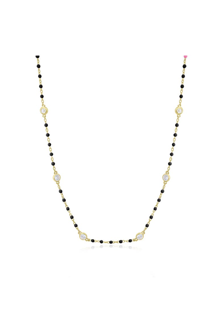 Black Bead CZ Chain Necklace, Main, color, Black