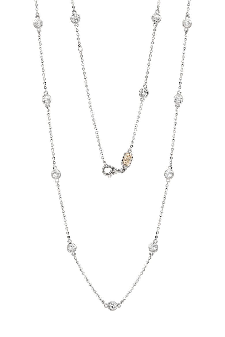 14K Gold Diamond Station Chain Necklace - 0.80ct., Main, color, WHITE