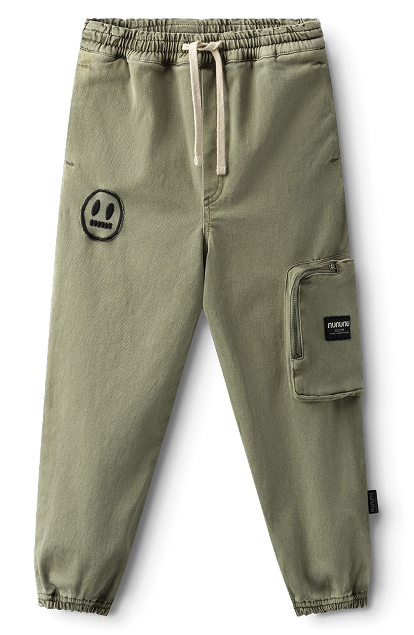 Nununu Kids' Smile Cotton Graphic Cargo Pants in Olive 