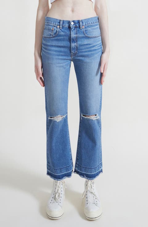 Jaclyn Ripped Ankle Slim Kick Flare Jeans (Blake)