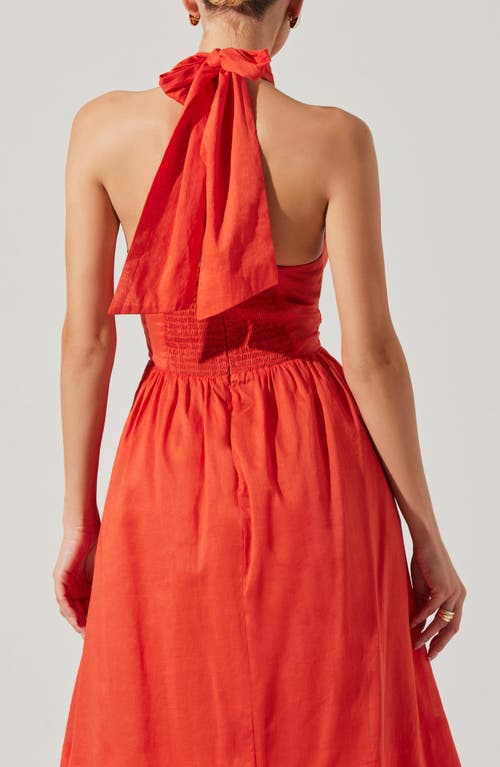 Astr The Label Kalia Halter Neck Linen & Cotton Dress In Orange