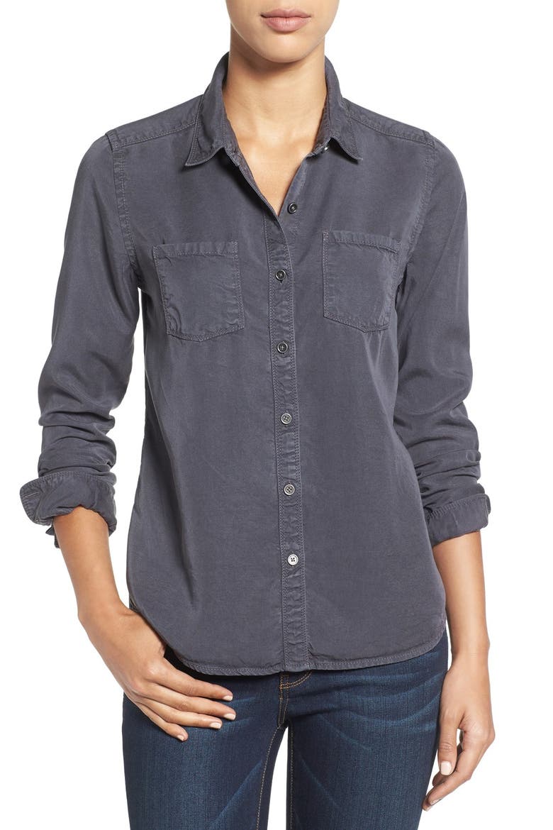 Long Sleeve Denim Shirt, Main, color, GREY EBONY