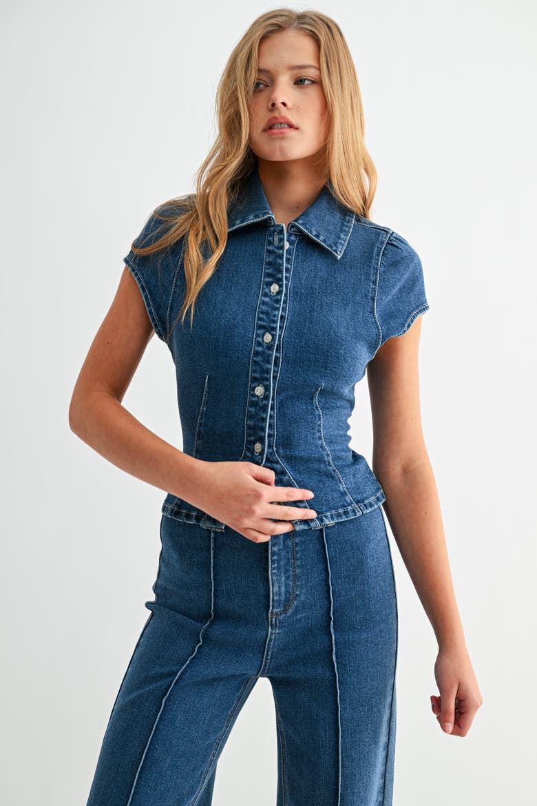 The Seam Fitted Denim Shirt, Alternate, color, Medium Wash