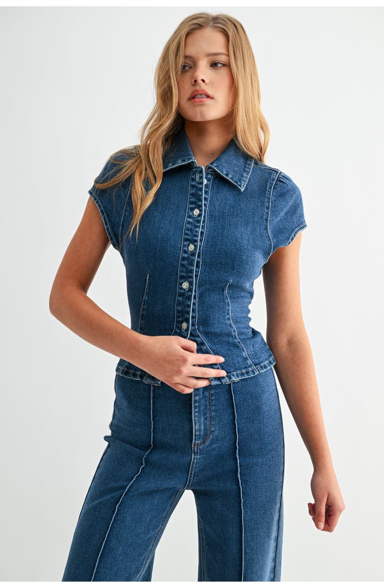 Jemina Denim The Seam Fitted Denim Shirt, Alternate, color, Medium Wash