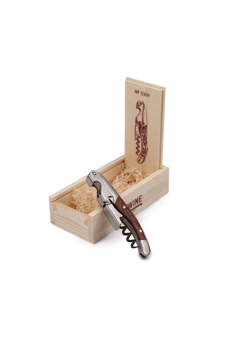 Wooden Handled Double-Hinged Corkscrew in Gift Box, Alternate, color, Wood