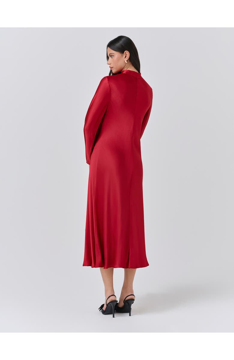 Ghost London Stephanie Satin Tie Neck Midi Dress, Alternate, color, Red