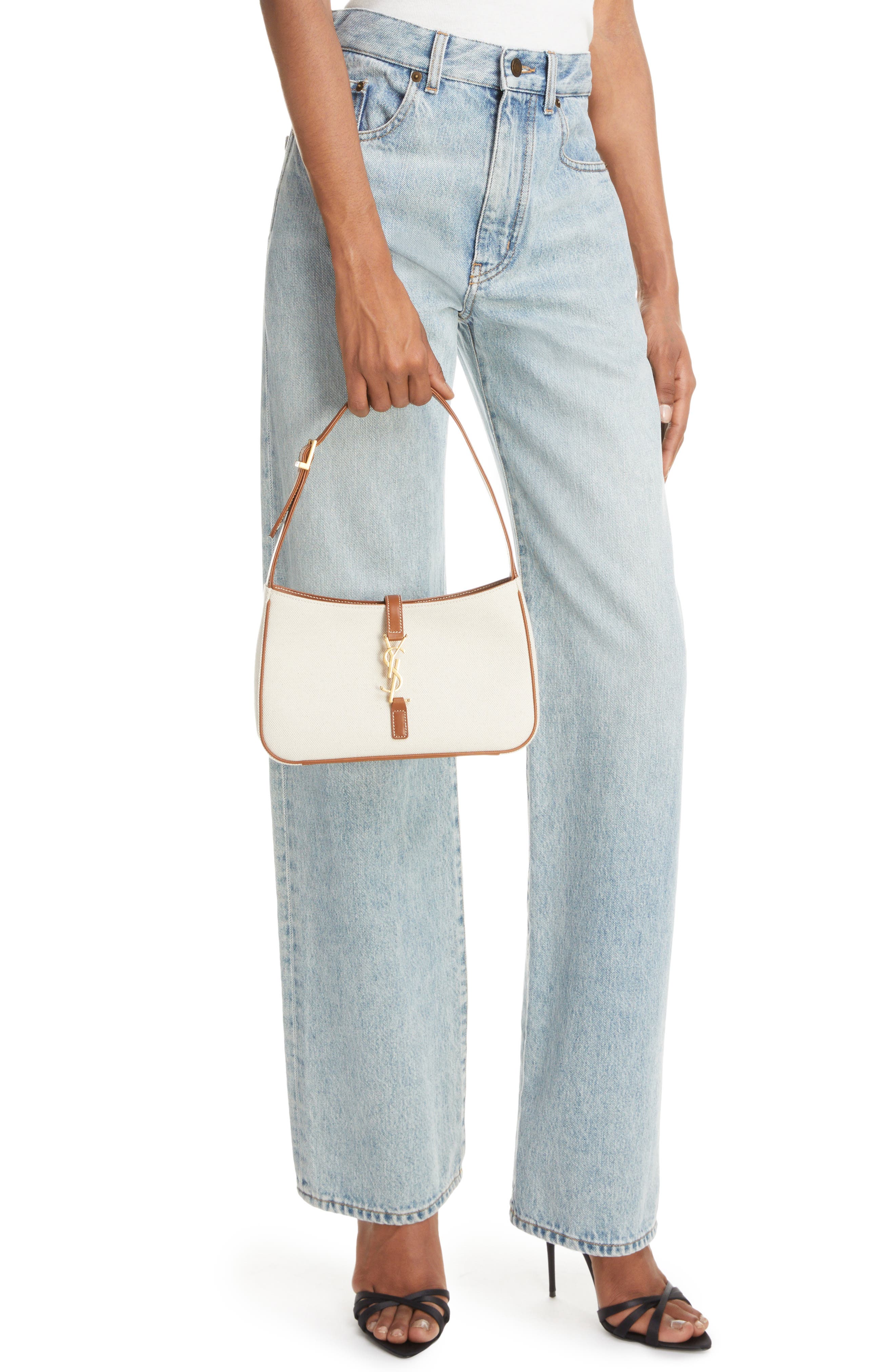 Saint Laurent Le 5 à 7 Linen Canvas Hobo Bag, Alternate, color, 