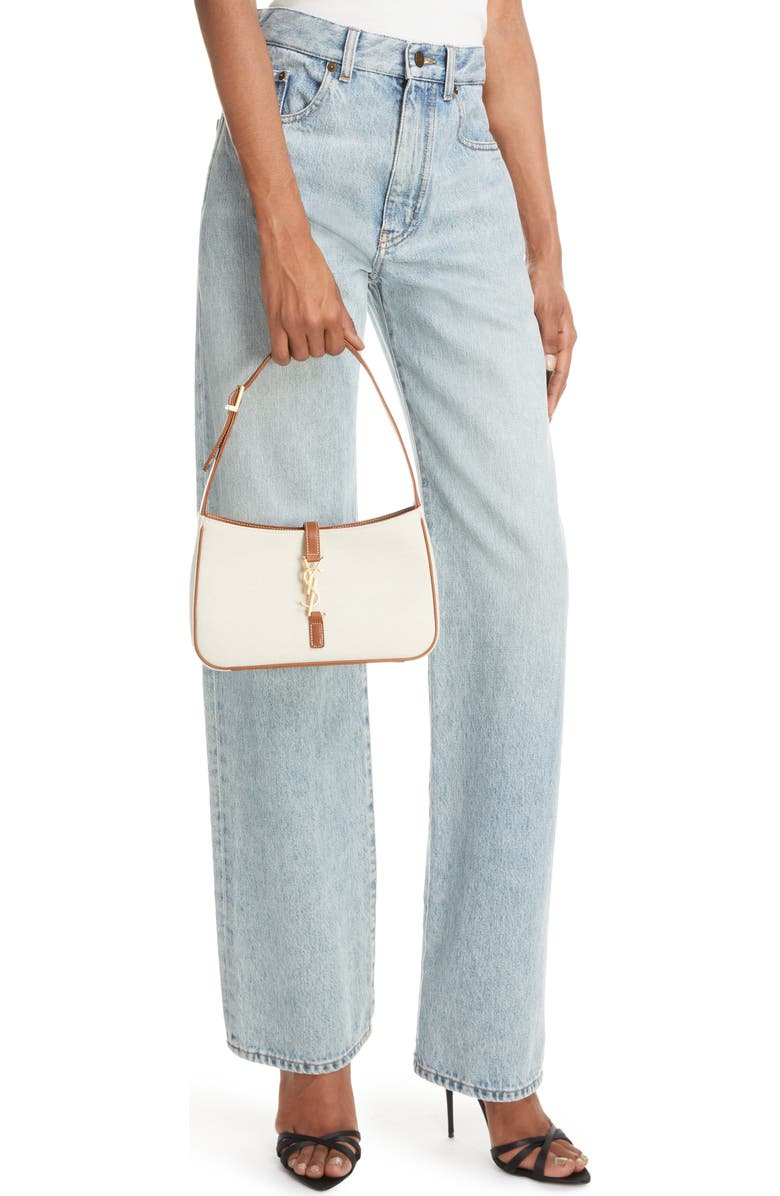 Saint Laurent Le 5 à 7 Linen Canvas Hobo Bag, Alternate, color,