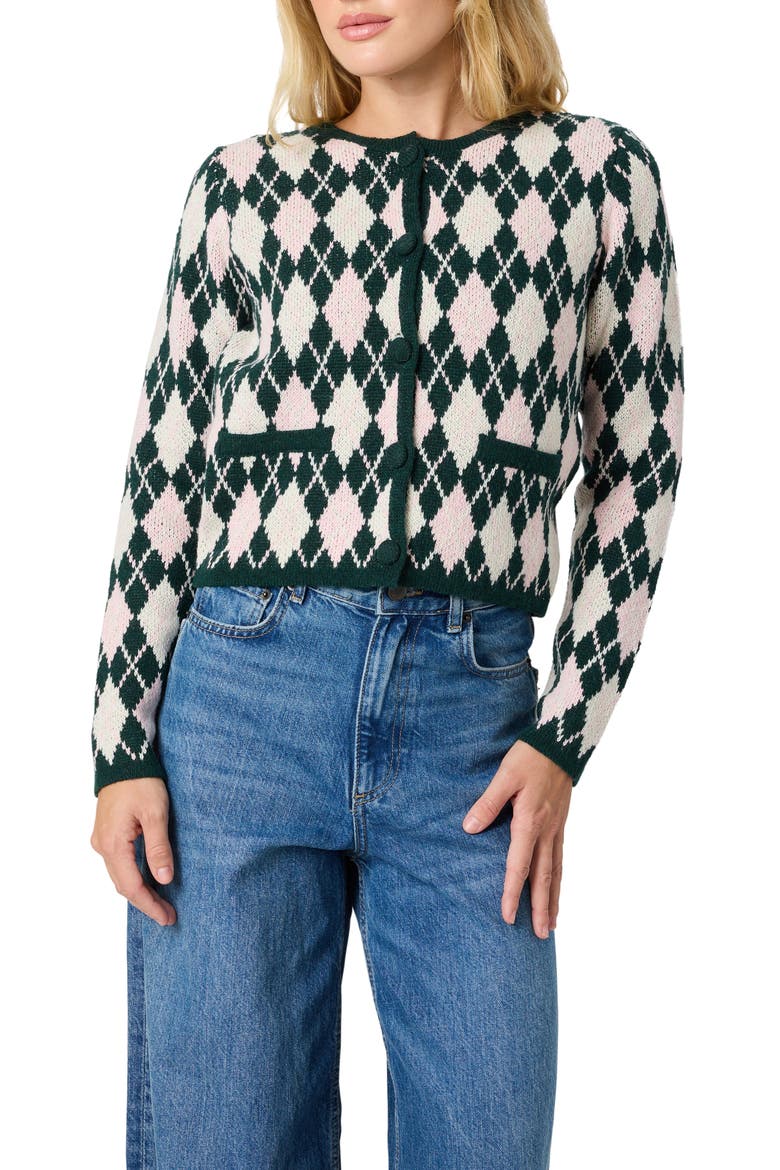 Argyle Knit Cardigan, Main, color, HUNTER GREEN