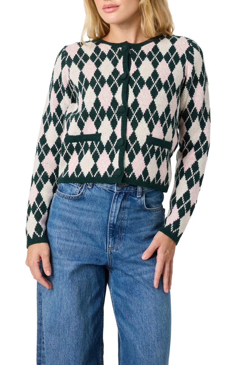 Lush Argyle Knit Cardigan, Main, color, Hunter Green