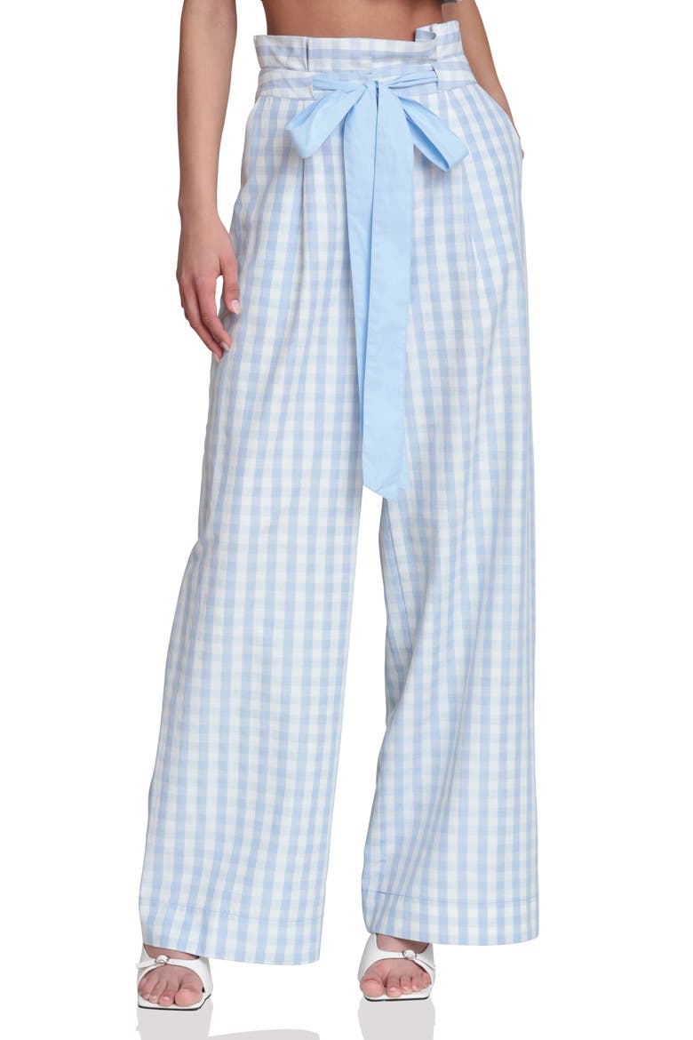 Tie Waist Wide Leg Pants, Main, color, LIGHT BLUE GINGHAM