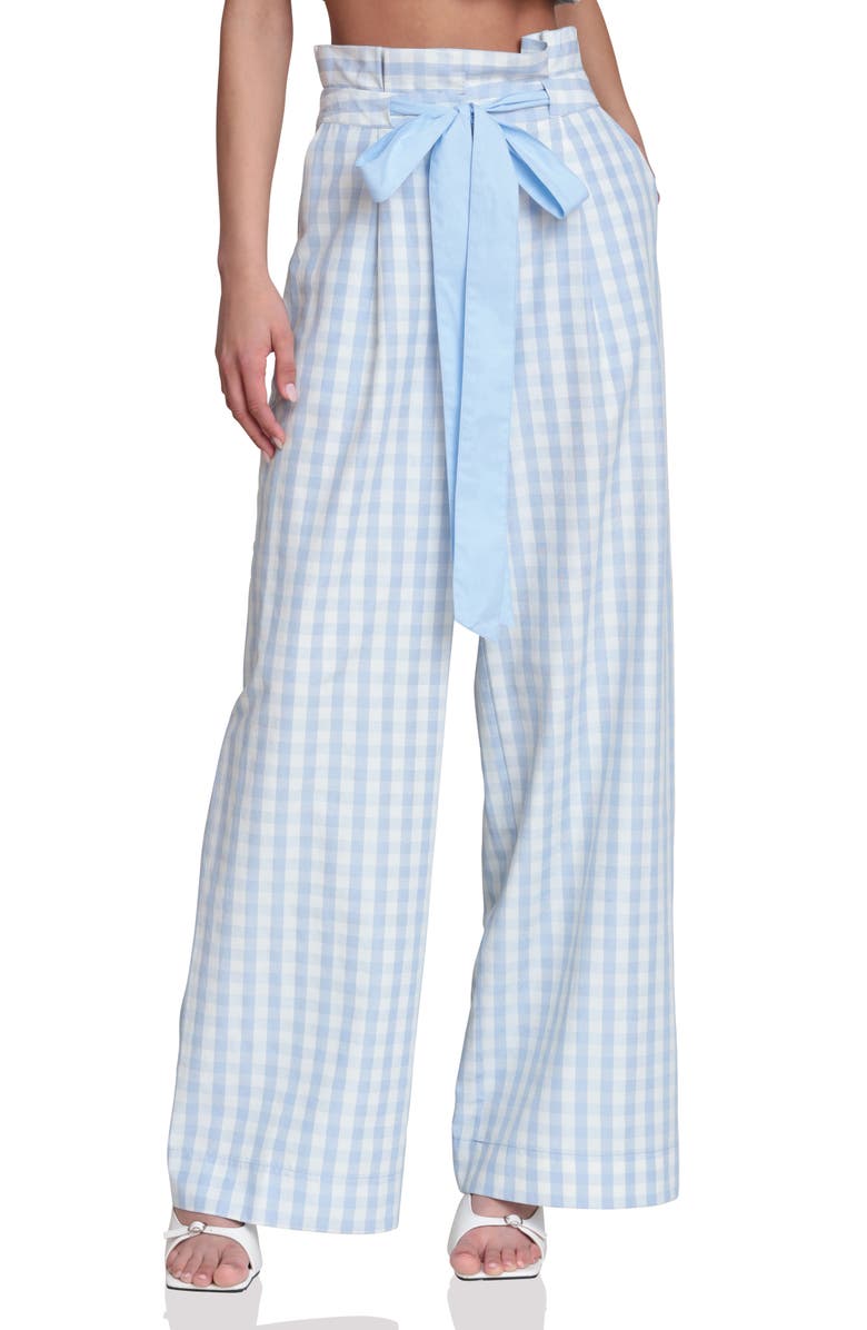 Avec Les Filles Tie Waist Wide Leg Pants, Main, color, Light Blue Gingham