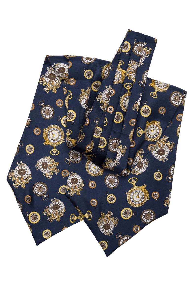 Gilded Keeper - Silk Ascot Cravat Tie for Men, Alternate, color, Navy