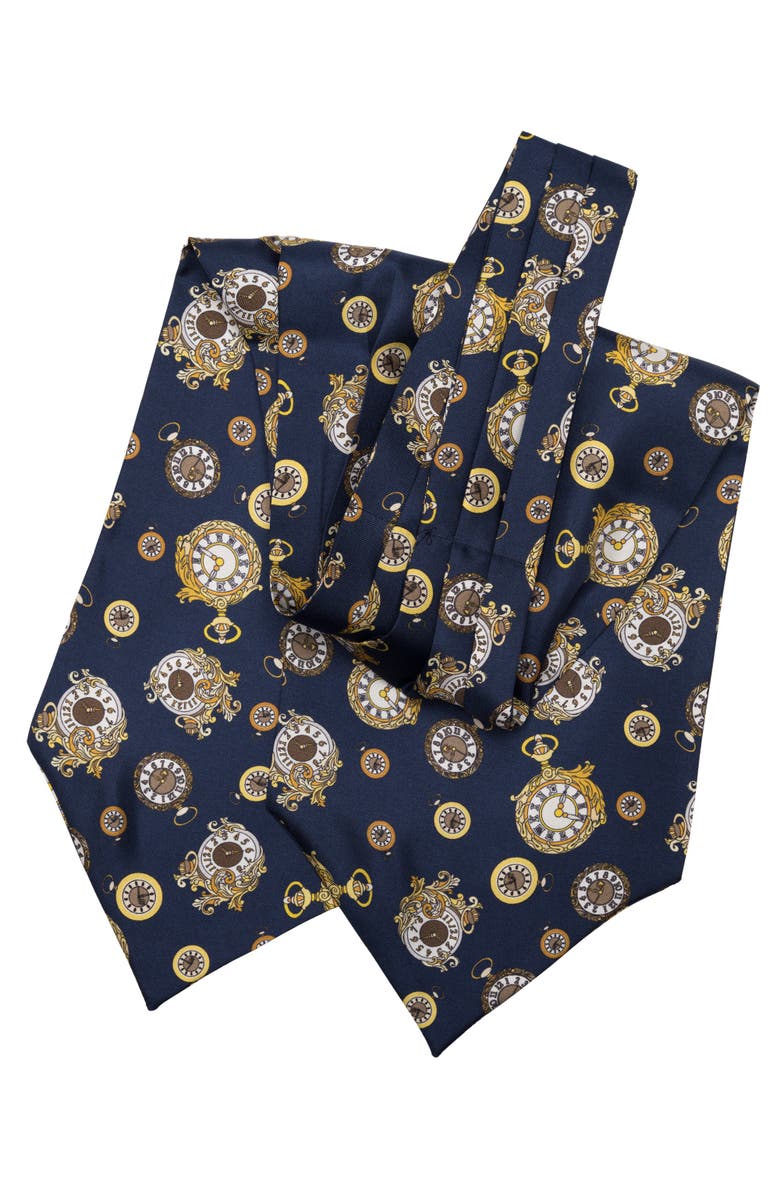 Elizabetta Gilded Keeper - Silk Ascot Cravat Tie for Men, Alternate, color, Navy