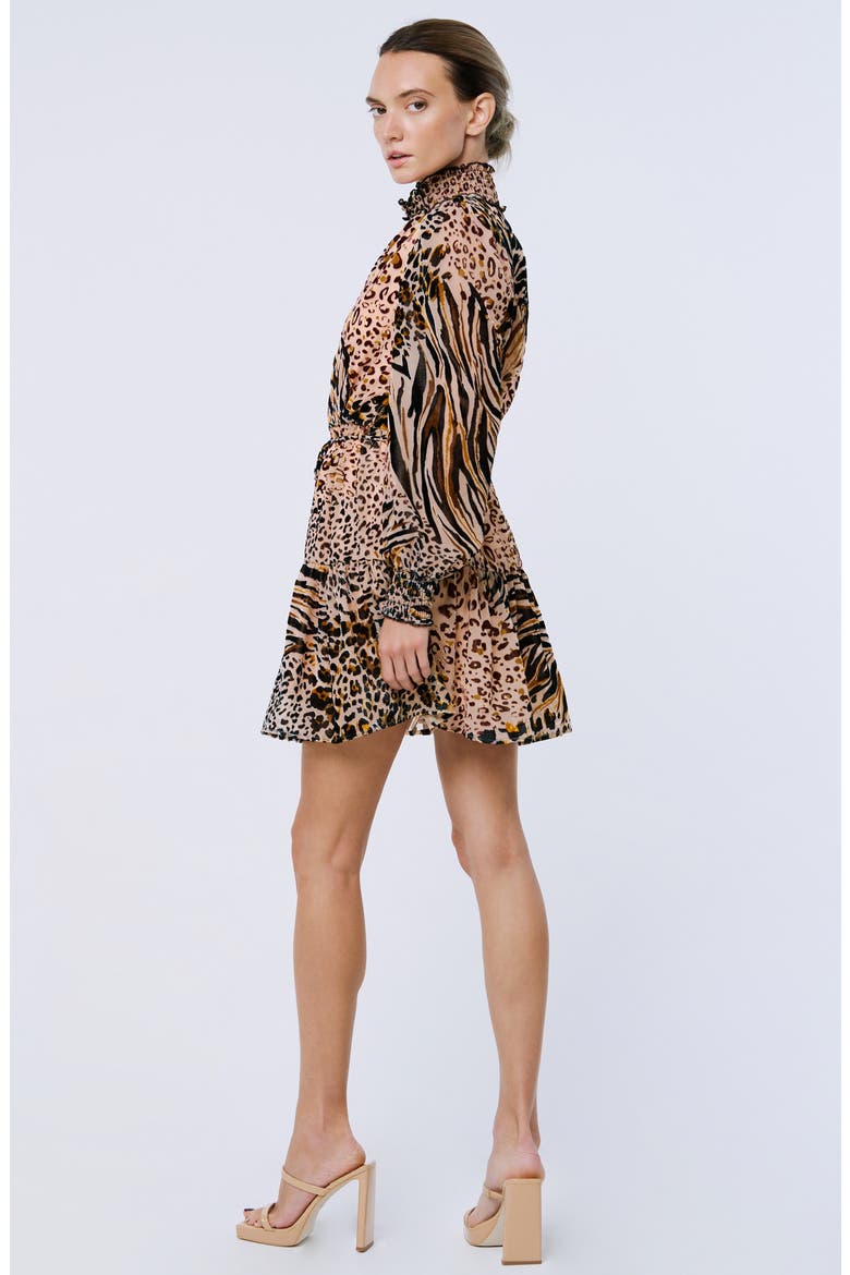 Gemma Print Long Sleeve Minidress, Alternate, color, BROWN MULTI
