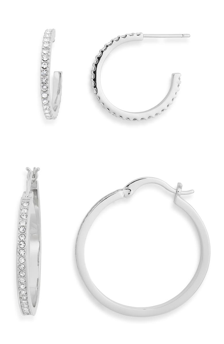 NORDSTROM RACK Set of 2 Cubic Zirconia Hoop Earrings, Alternate, color, Clear- Silver