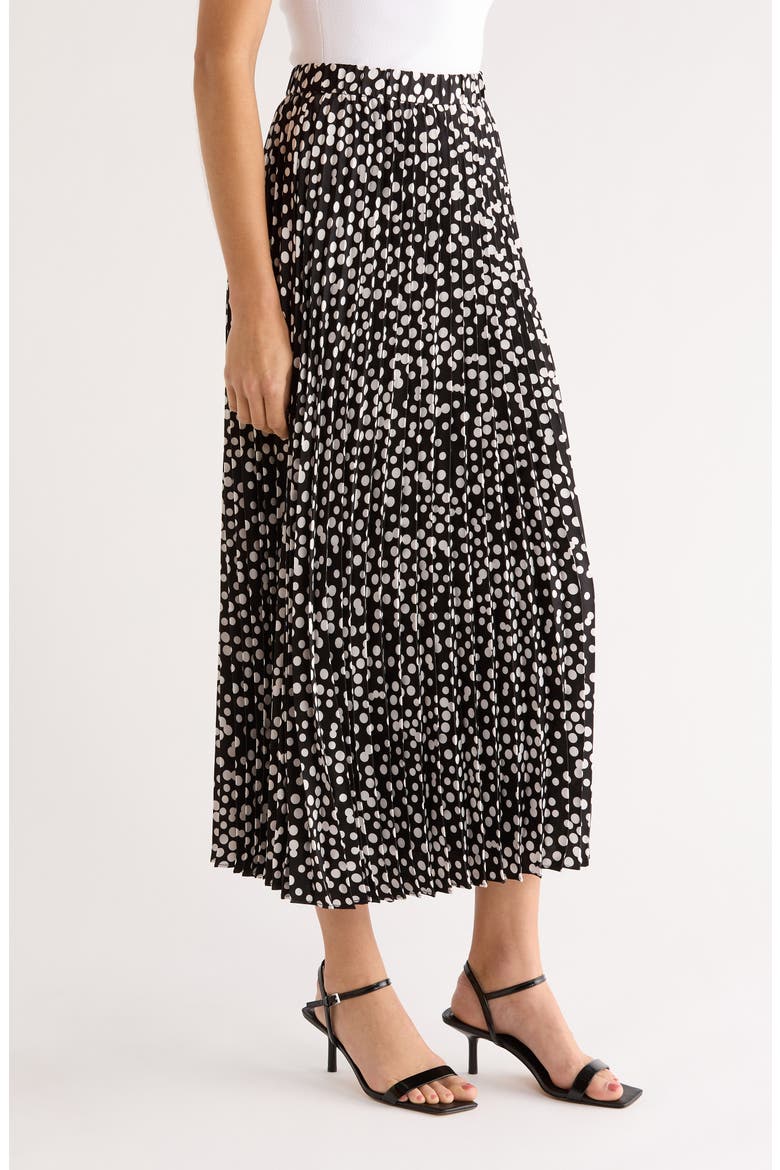 Pleated Polka Dot Elastic Waist Skirt, Alternate, color, RICH BLACK
