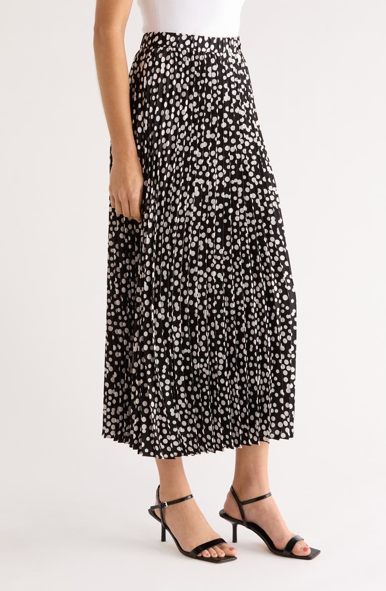 Halogen<sup>®</sup> Pleated Polka Dot Elastic Waist Skirt, Alternate, color, Rich Black