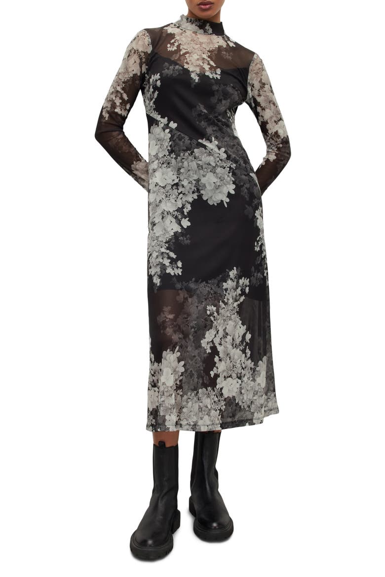 Hanna Venetia Long Sleeve Midi Dress, Alternate, color, BLACK