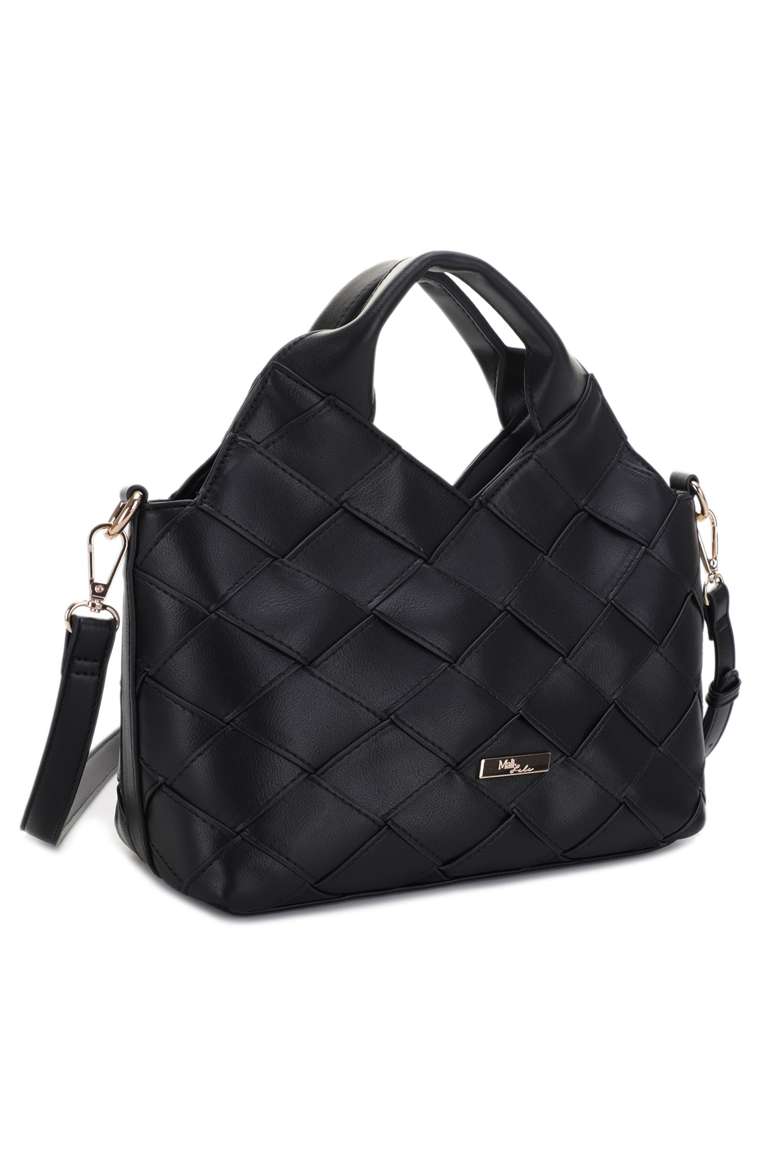 Mali + Lili Lucy Woven Vegan Leather Tote, Alternate, color, Black