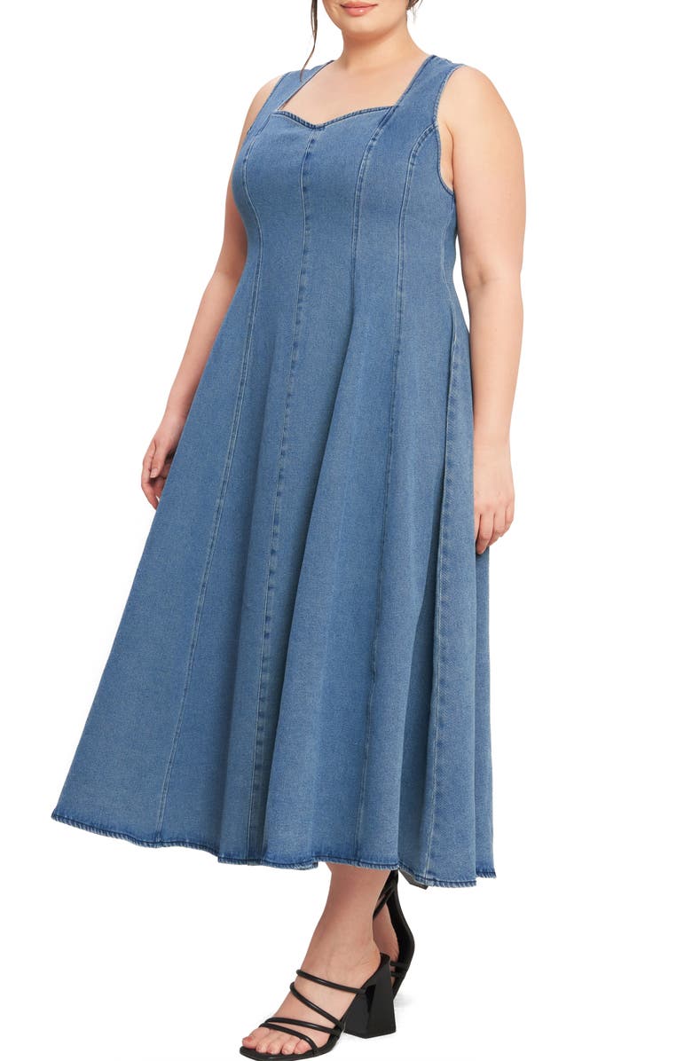 FLYING TOMATO Denim Maxi Dress, Alternate, color, Medium Indigo