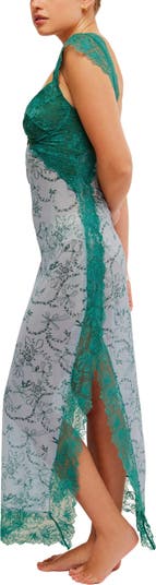 Suddenly Fine Floral Print Cutout Lace Trim Nightgown