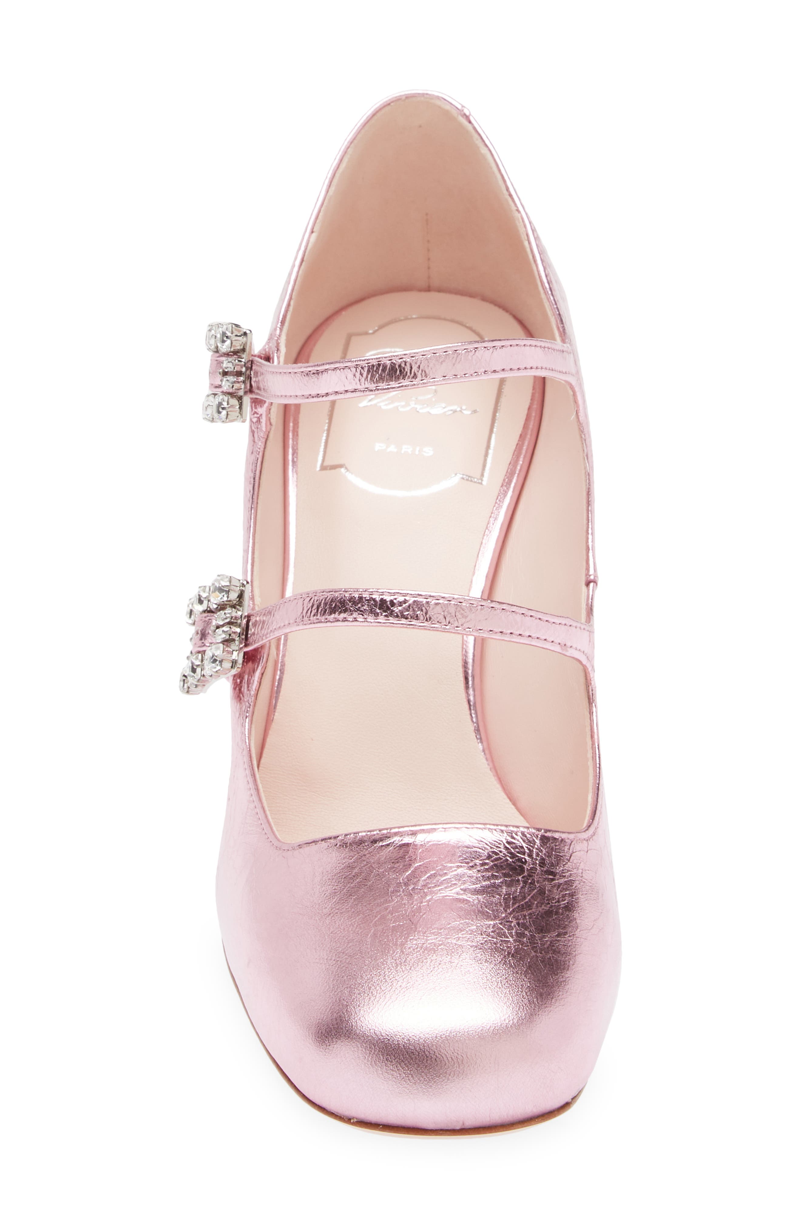 Trés Vivier Babies Crystal Buckle Mary Jane Pump, Alternate, color, METALLIC PINK