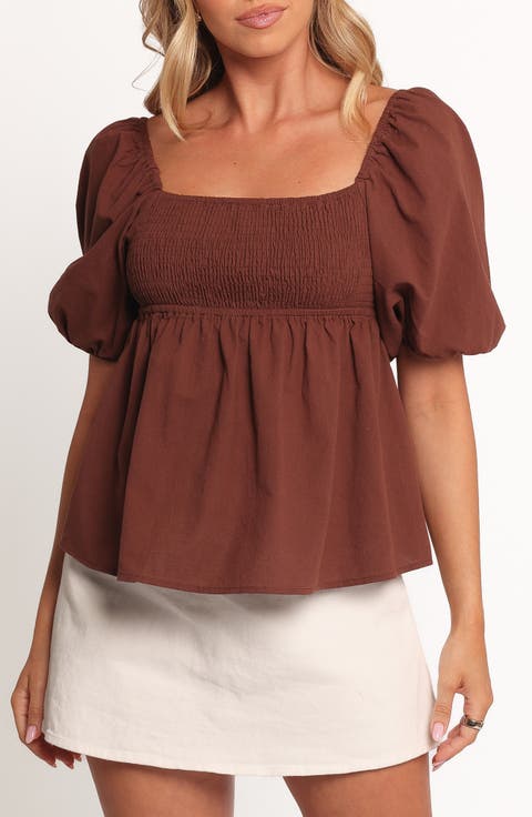 Jemima Puff Sleeve Smocked Cotton Babydoll Top