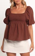 Petal & Pup Jemima Puff Sleeve Smocked Cotton Babydoll Top