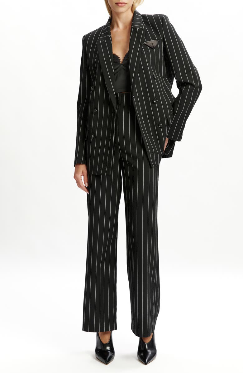 Bardot Sloane Oversize Pinstripe Double Breasted Blazer, Alternate, color, Black Stripe