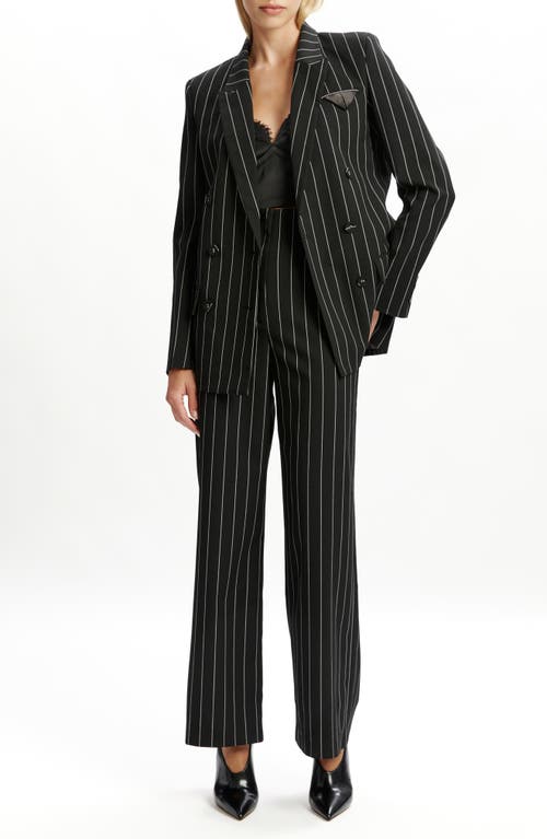 Bardot Sloane Oversize Pinstripe Double Breasted Blazer In Black