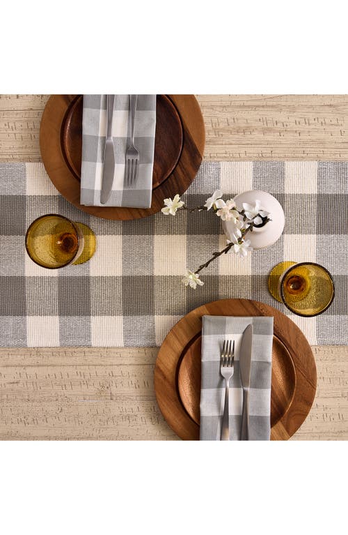 Design Imports Checkered Fringe Cotton Table Runner In Gray