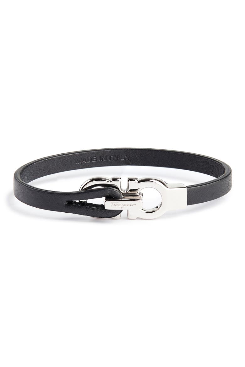 Double Gancio Leather Bracelet, Main, color, NERO NERO