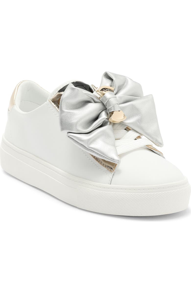 KARL LAGERFELD PARIS Claudette Lace-Up Sneaker, Main, color, Bright White/ Silver