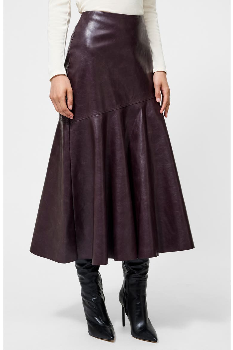 Kayleigh Pleated Faux Leather Midi Skirt, Alternate, color, BORDEAUX