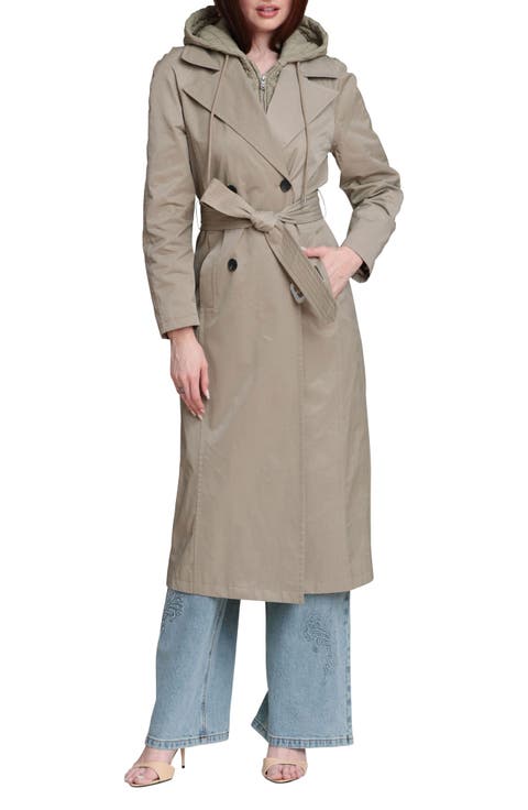Maxi Trench Coat with Quilted Bib Hoodie