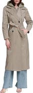 Avec Les Filles Maxi Trench Coat with Quilted Bib Hoodie