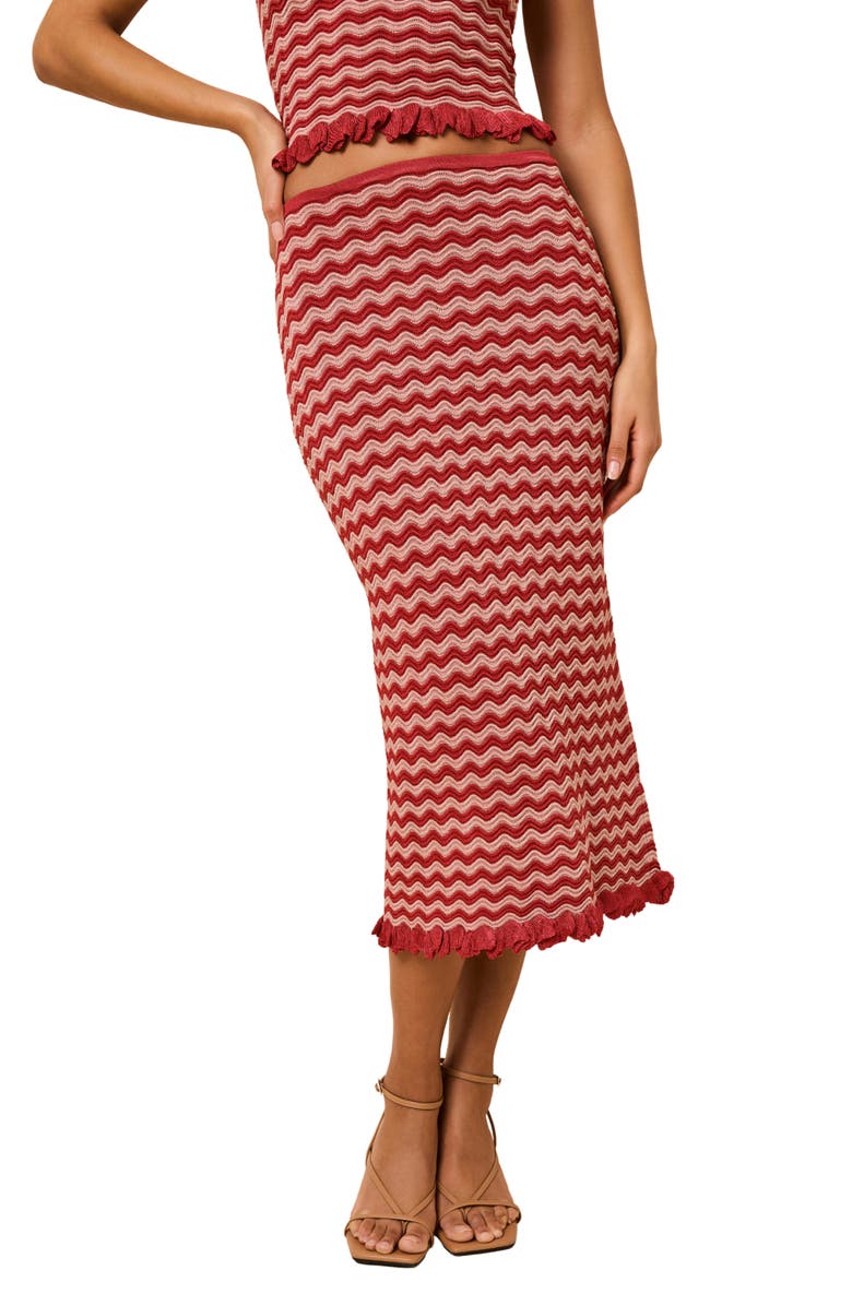 Solid & Striped The Diana Wavy Stripe Knit Midi Skirt, Alternate, color, Rooftop Red