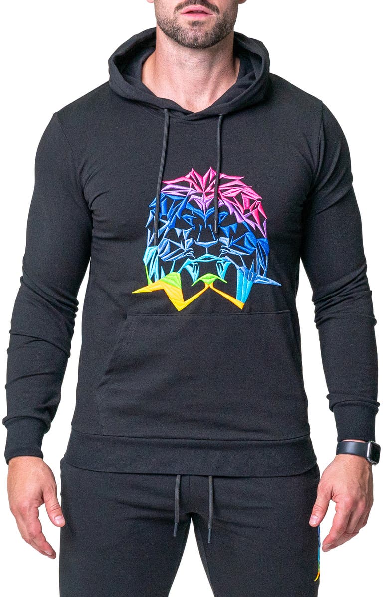 Maceoo Lion Face Embroidered Hoodie, Alternate, color, 