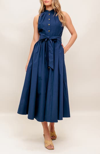 Sleeveless Cotton Fit & Flare Shirtdress