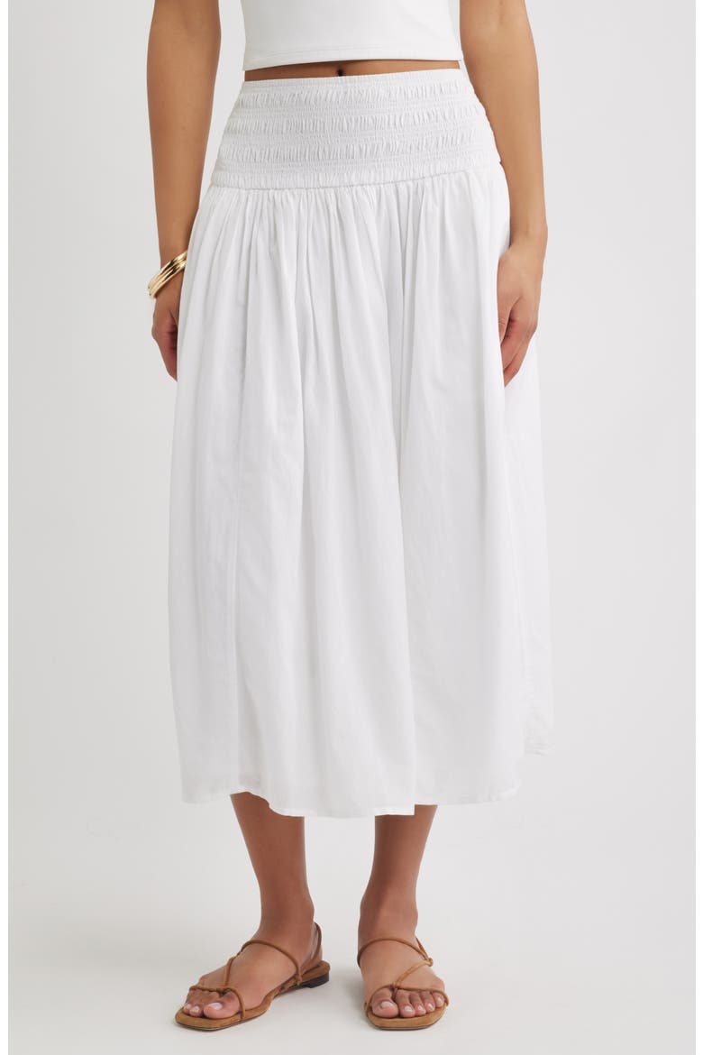 Smock Waist Midi Skirt, Main, color, WHITE