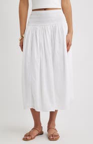 Open Edit Smock Waist Midi Skirt