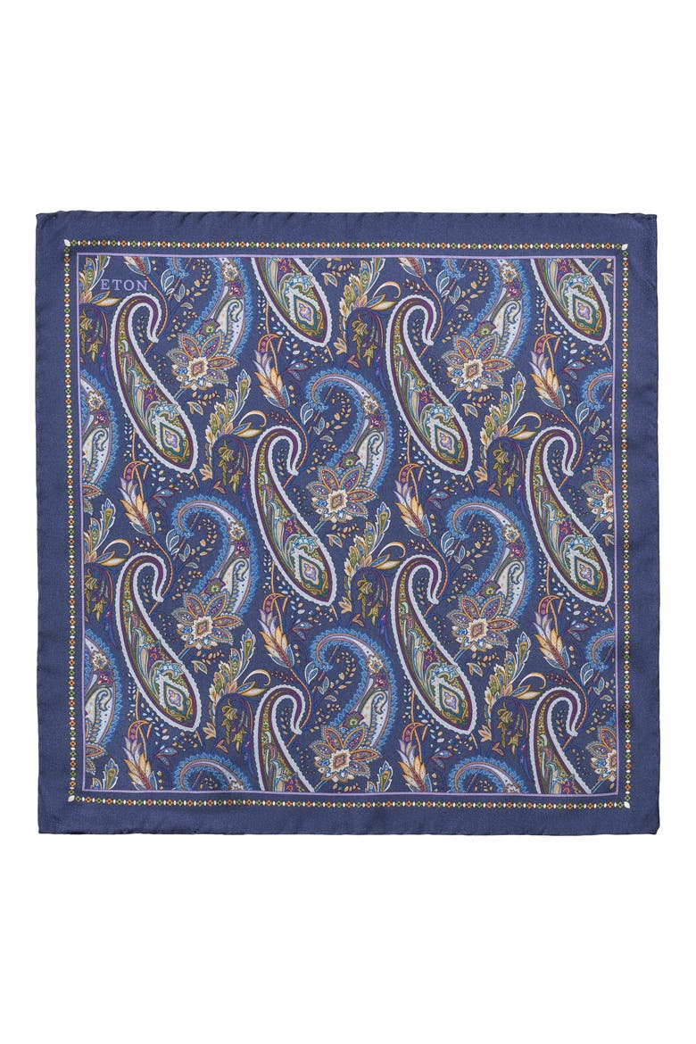 Paisley Silk Twill Pocket Square, Alternate, color, BLUE