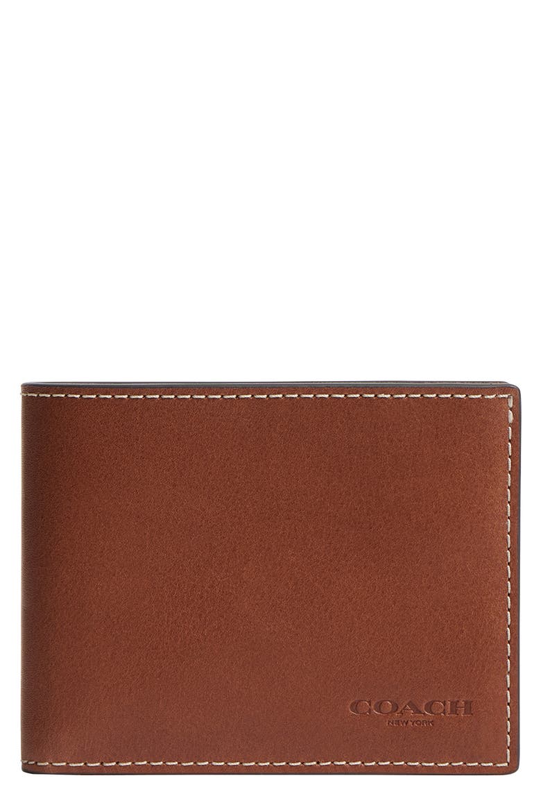 Slim Leather Bifold Wallet, Main, color, REDWOOD.