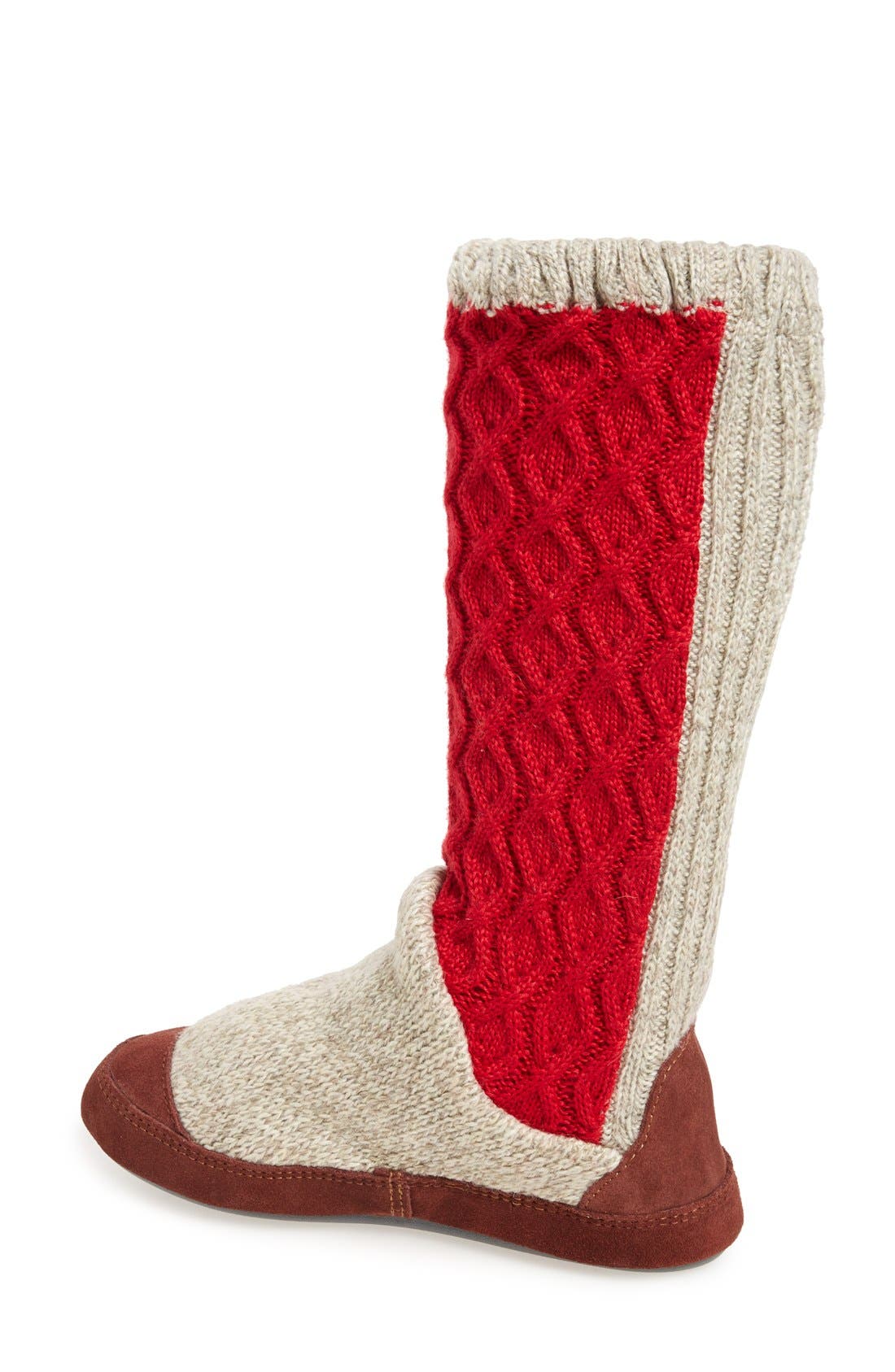 Slouch Slipper Boot, Alternate, color, RED CABLE FABRIC