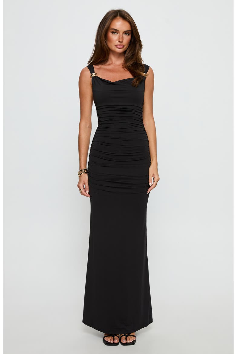 Yakira Back Cut Out Maxi Dress, Alternate, color, BLACK