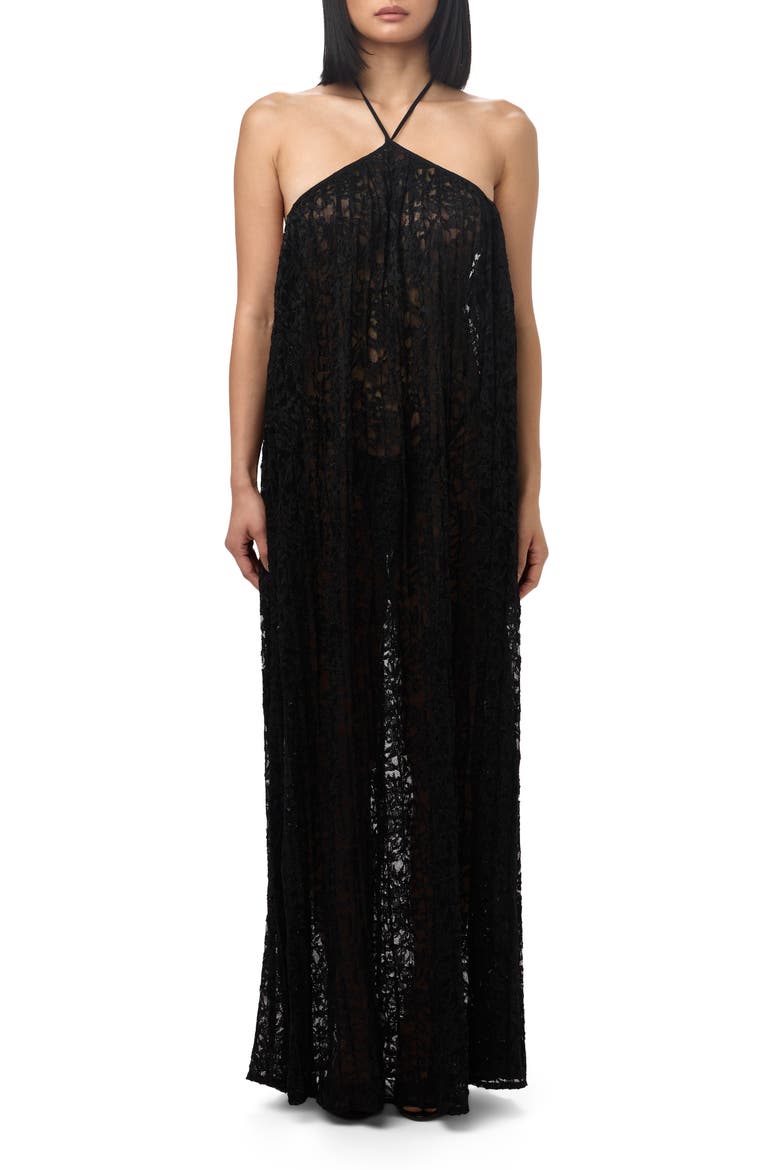 Lace Halter Neck Maxi Dress, Main, color, BLACK